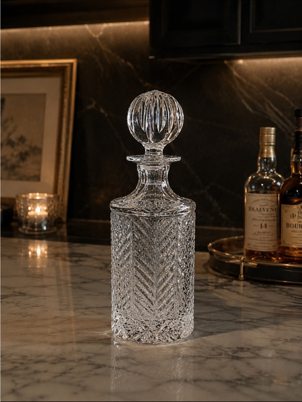 Ralph Lauren Herringbone Crystal Decanter New Condition